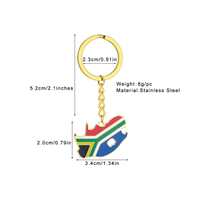 South African Flag Map Keychain Souvenir Keyring - Gold