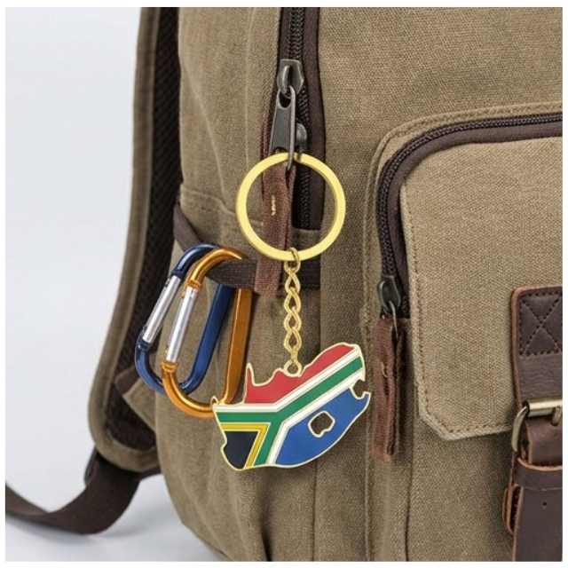 South African Flag Map Keychain Souvenir Keyring - Gold