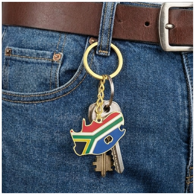 South African Flag Map Keychain Souvenir Keyring - Gold