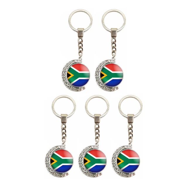 South African Flag 360-Degree Rotating Metal Keyring - Silver Souvenir