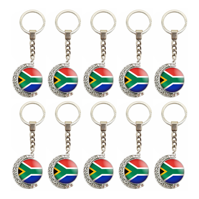 South African Flag 360-Degree Rotating Metal Keyring - Silver Souvenir