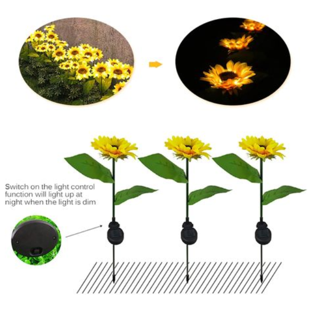 2 Pack Sunflower Solar Garden Decorative Lights Outdoor LED