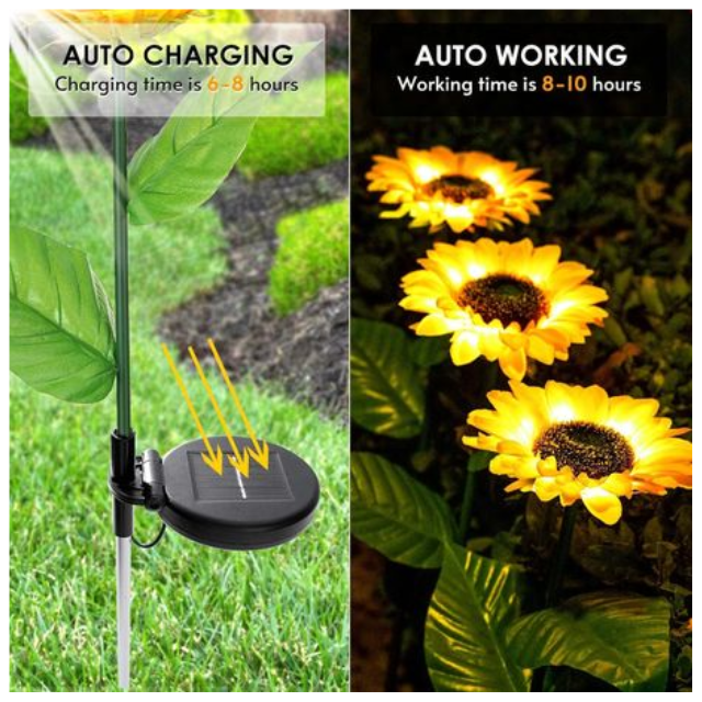 2 Pack Sunflower Solar Garden Decorative Lights Outdoor LED
