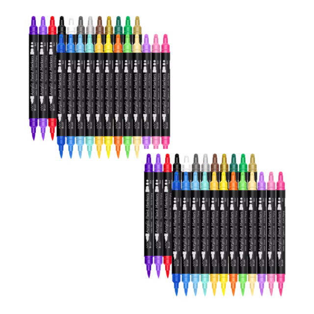 2 PK Combo 24 Tip Dual Fine & Dot Tip Acrylic Paint Marker Pens