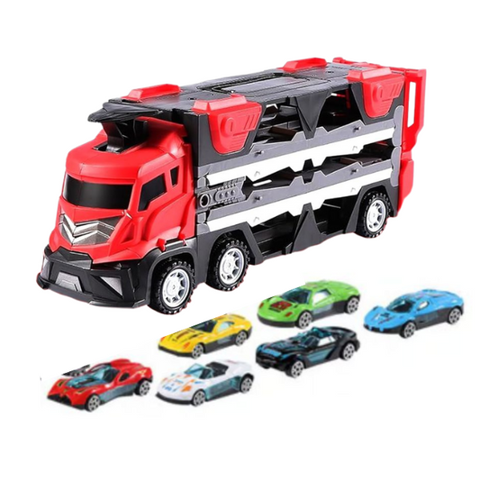 Mega Hauler Truck Race Car Carrier Toy Set with 6 Mini Diecast Cars for Kids