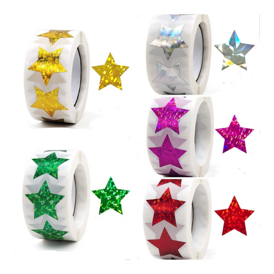 5PK Combo School teacher crèche glittering stars - 5 colors - 2500 Stickers
