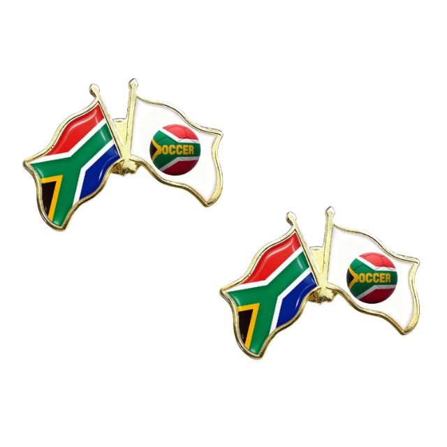 South Africa & Soccer Duo Flag Lapel Pin Badge Souvenier Novelty Gift - 2Pack