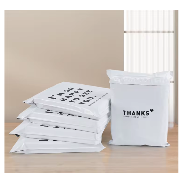 100 Express Polymailers Packaging 17x30cm Self-Adhesive White&Black Print