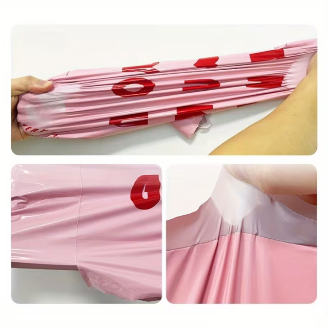 100 Express Polymailers Packaging 17x30cm Self-Adhesive Pink & Red Print
