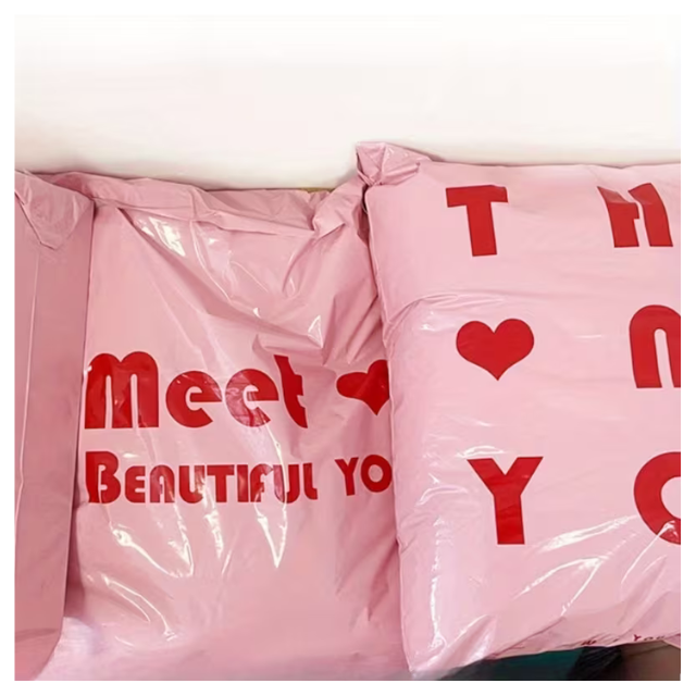 100 Express Polymailers Packaging 17x30cm Self-Adhesive Pink & Red Print