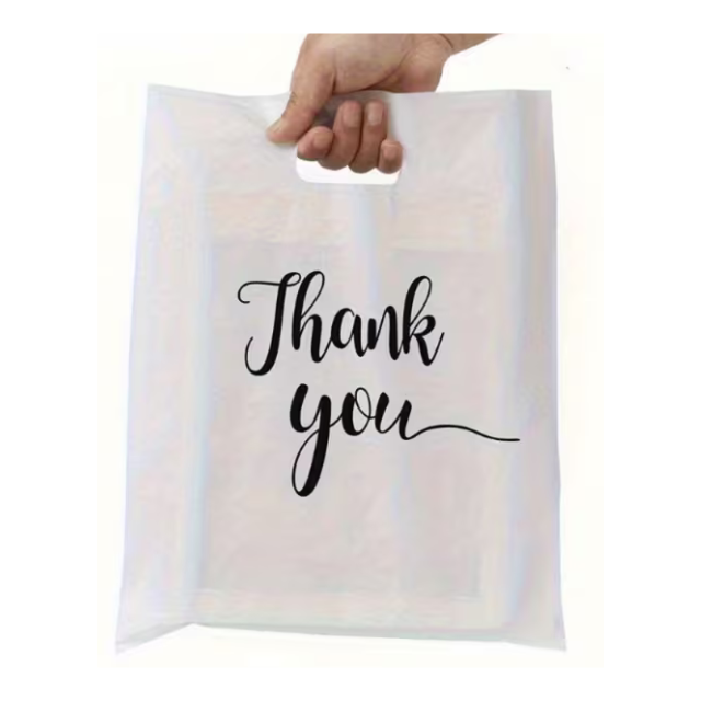 100 Pack White Thank You Plastics with Handles for Business Packaging 25x35