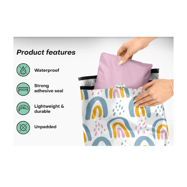 100 Polymailers Packaging 25x33cm Self-Adhesive GiftBag Sweet Rainbow Print