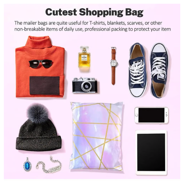 100 Polymailers Packaging 25x33cm Self-Adhesive Gift Bag Holographic Marble