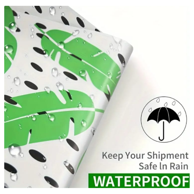 100 Polymailers Packaging 25x33cm Self-Adhesive Gift Bag Green Leaf Design