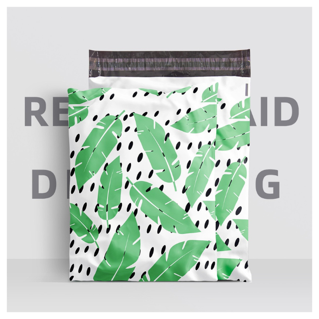 100 Polymailers Packaging 25x33cm Self-Adhesive Gift Bag Green Leaf Design