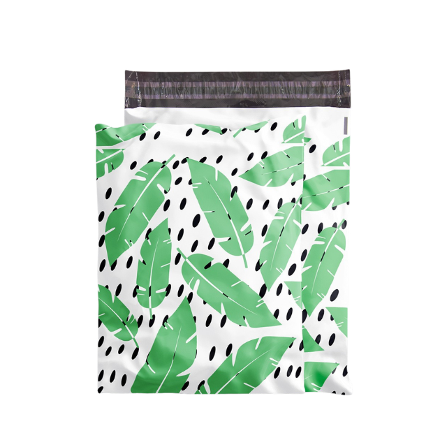 100 Polymailers Packaging 25x33cm Self-Adhesive Gift Bag Green Leaf Design