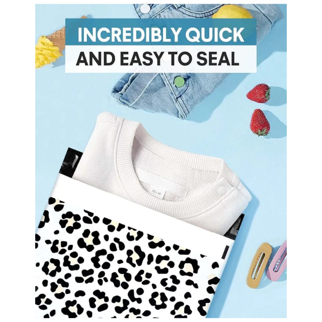 100 Polymailers Packaging 25x33cm Self-Adhesive Gift Bag Leopard Design