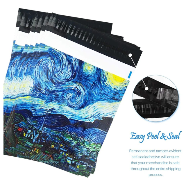 100 Polymailers Packaging 25x33cm Self-Adhesive Gift Bag Van Gogh Art Print