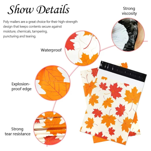 100 Polymailer Packaging 25x33cm Self-Adhesive Gift Bag Autumn Maple Leaf