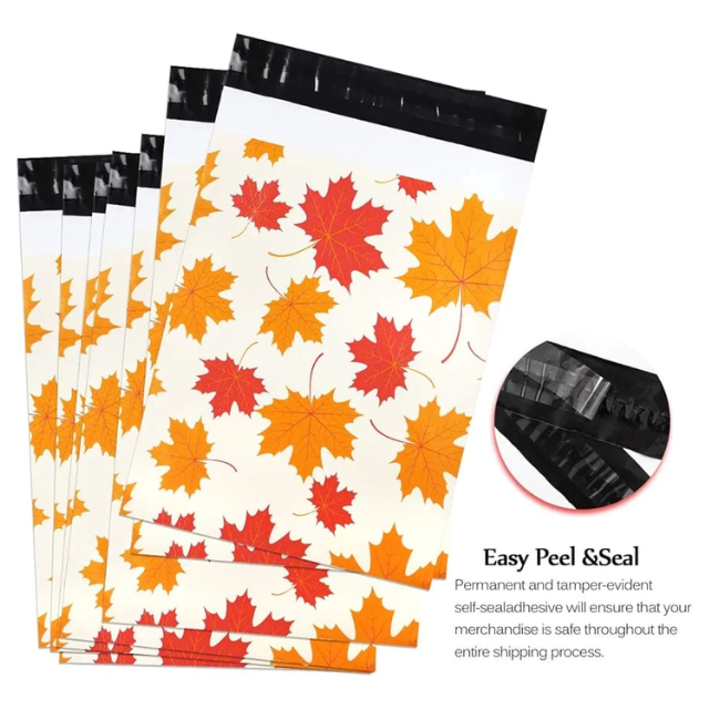 100 Polymailer Packaging 25x33cm Self-Adhesive Gift Bag Autumn Maple Leaf