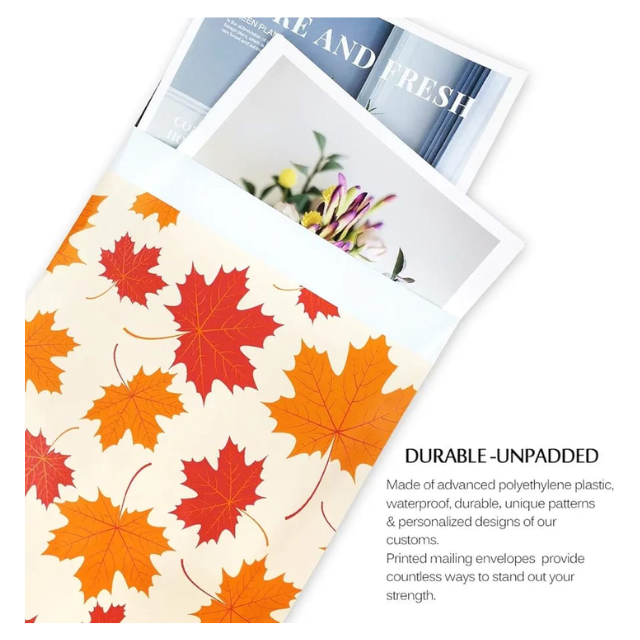 100 Polymailer Packaging 25x33cm Self-Adhesive Gift Bag Autumn Maple Leaf