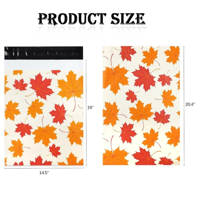 100 Polymailer Packaging 25x33cm Self-Adhesive Gift Bag Autumn Maple Leaf