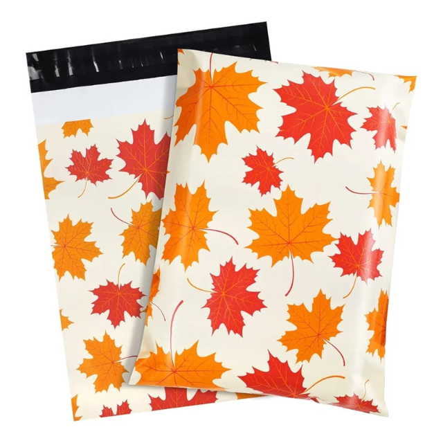 100 Polymailer Packaging 25x33cm Self-Adhesive Gift Bag Autumn Maple Leaf