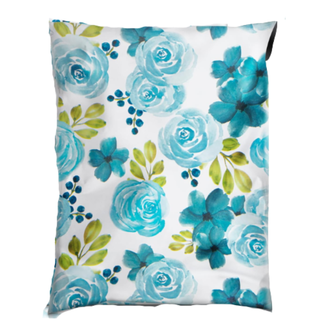 100 Polymailers Packaging 25x33cm Self-Adhesive Gift Bag Blue Floral Design