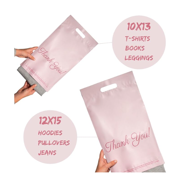 100 Pink Thank You Polymailers Packaging 25x33cm self-adhesive