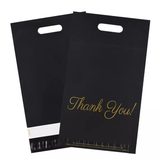 100 Black Thank You Polymailers Packaging 25x33cm self-adhesive
