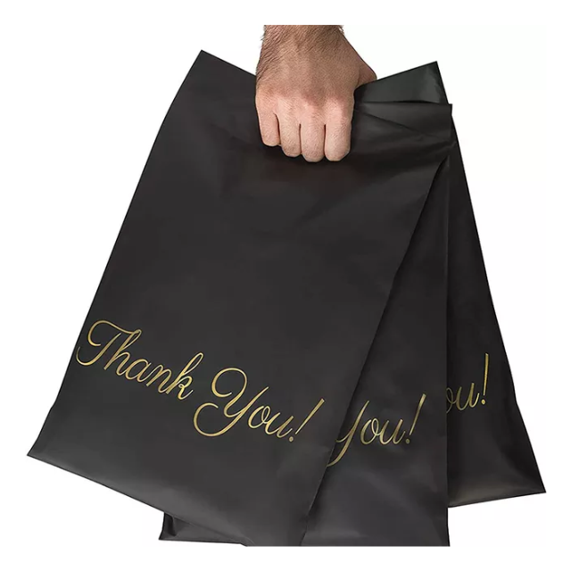 100 Black Thank You Polymailers Packaging 25x33cm self-adhesive