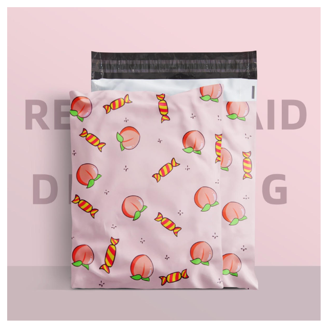 100 Polymailers Packaging 25x33cm Self-Adhesive Gift Bag Peach Candy Print