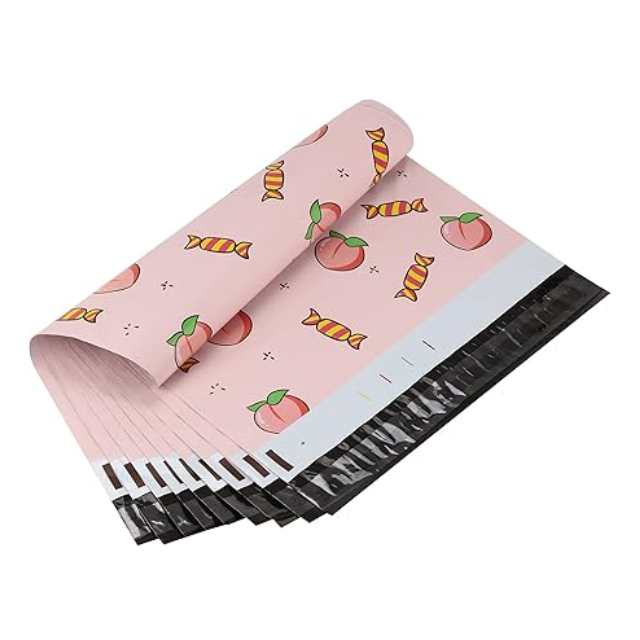 100 Polymailers Packaging 25x33cm Self-Adhesive Gift Bag Peach Candy Print