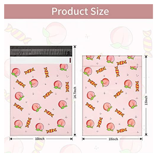 100 Polymailers Packaging 25x33cm Self-Adhesive Gift Bag Peach Candy Print