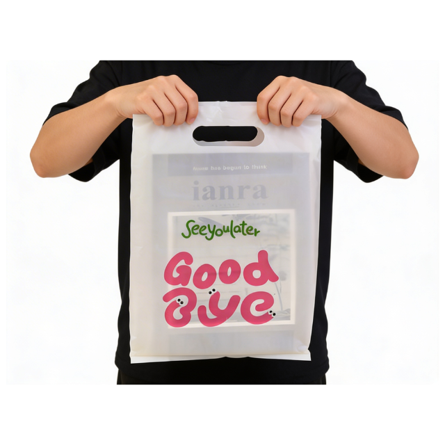 100 PK Four-Finger Flat Frosted Plastic Gift Bag with Handle 25x35cm