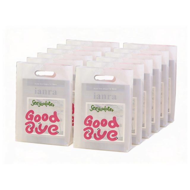 100 PK Four-Finger Flat Frosted Plastic Gift Bag with Handle 25x35cm