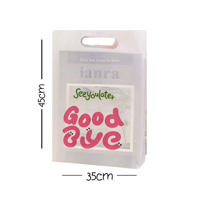 100PK Four-Finger Flat Frosted Plastic Gift Bag with Handle 35x45cm