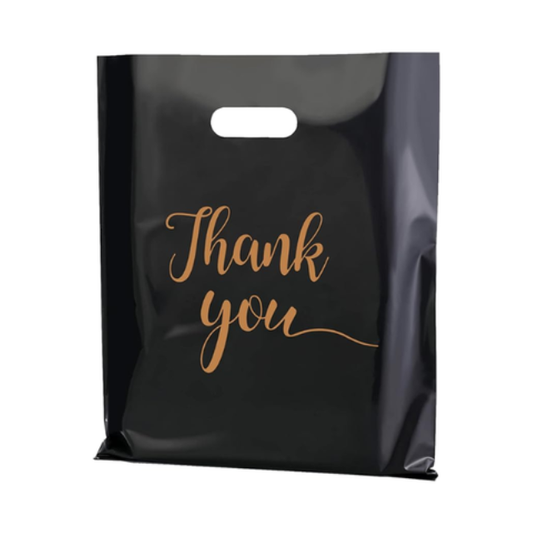 100Pk Black Thank You Plastics with Handles for Business Packaging 15x20cm