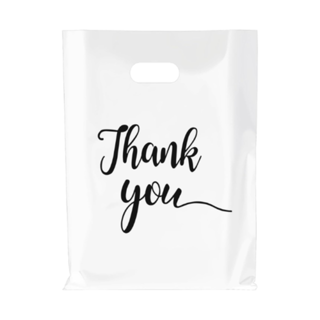 100Pk White Thank You Plastics with Handles for Business Packaging 15x20cm