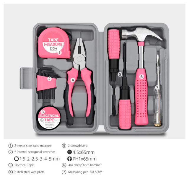 24pc Pretty in Pink Home Repair Kit Tools For Her