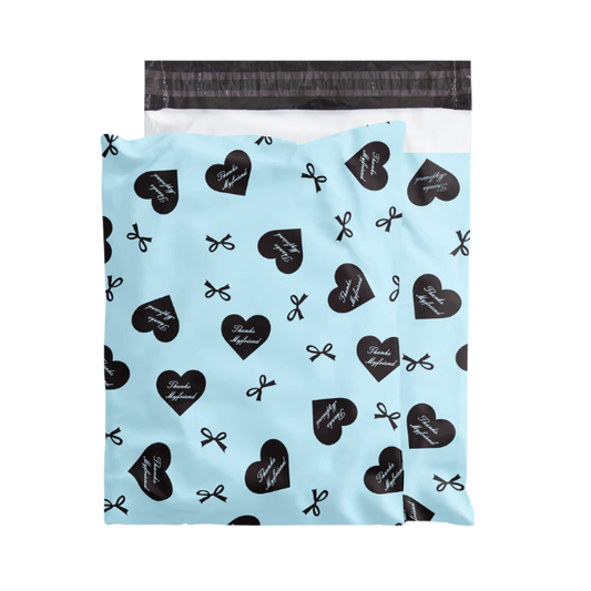100 Polymailers Packaging 25x33cm Self-Adhesive Gift Bag Ribbons and Hearts