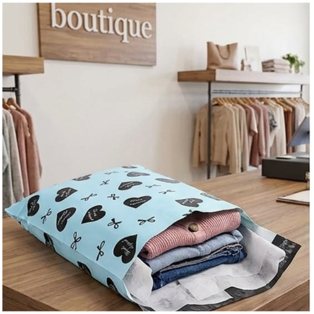 100 Polymailers Packaging 25x33cm Self-Adhesive Gift Bag Ribbons and Hearts