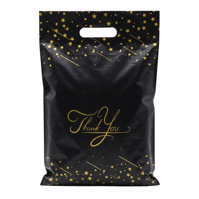 100 Polymailers Packaging 25x33cm Self-Adhesive Gift Bag Black & Gold Stars
