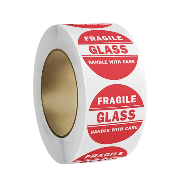 2PK Combo Fragile Handle with Care 5x8cm & Fragile Glass 3cm Sticker Rolls