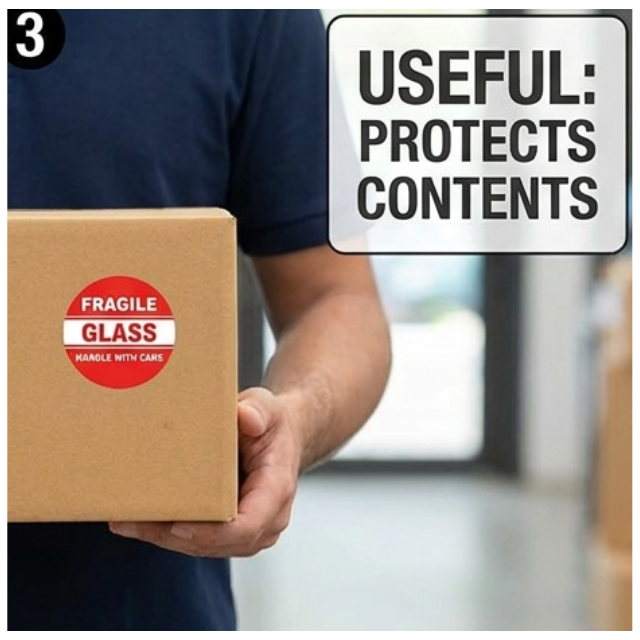 2PK Combo Fragile Handle with Care 5x8cm & Fragile Glass 3cm Sticker Rolls