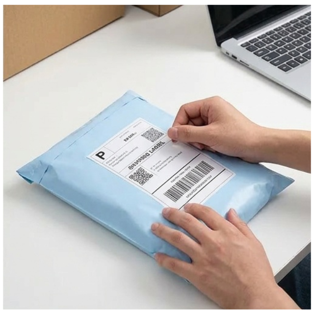 100 Express Polymailers Packaging 17x30cm Self-Adhesive Blue Print