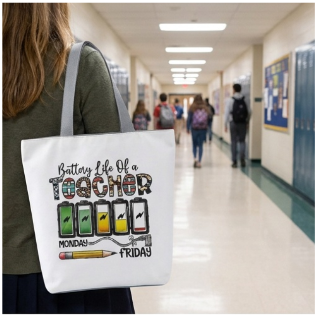 Teacher Appreciation Tote Bag 27x37cm - Battery Life of a Teacher