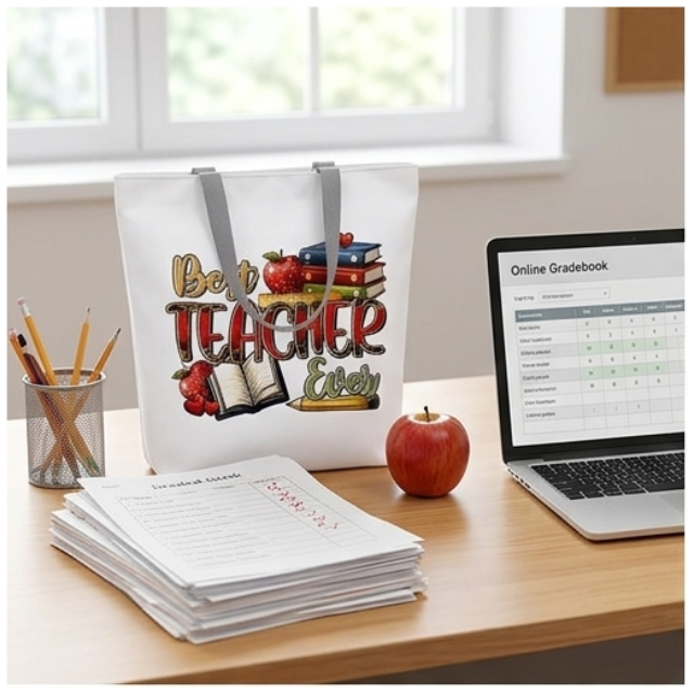 Teacher Appreciation Tote Bag 27x37cm - Best Teacher Ever Apple