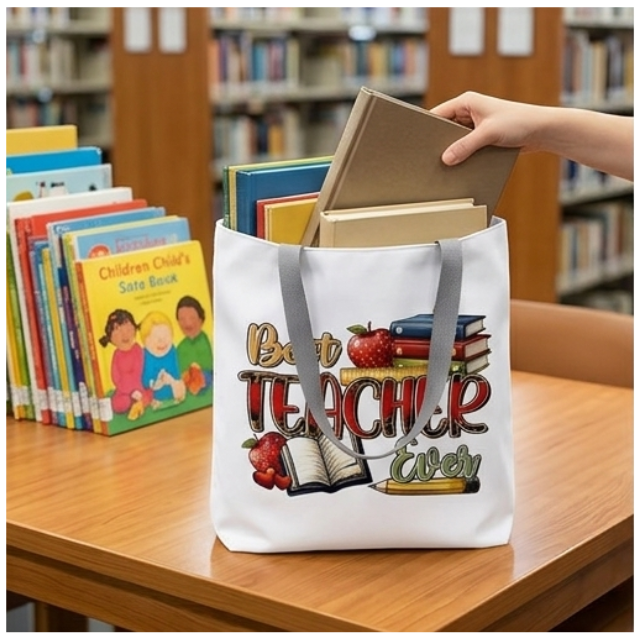 Teacher Appreciation Tote Bag 27x37cm - Best Teacher Ever Apple