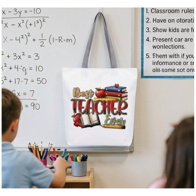 Teacher Appreciation Tote Bag 27x37cm - Best Teacher Ever Apple